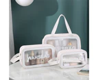 3Pcs PVC Cosmetic Bags for Makeup Travel Toiletry Wash Bags-White
