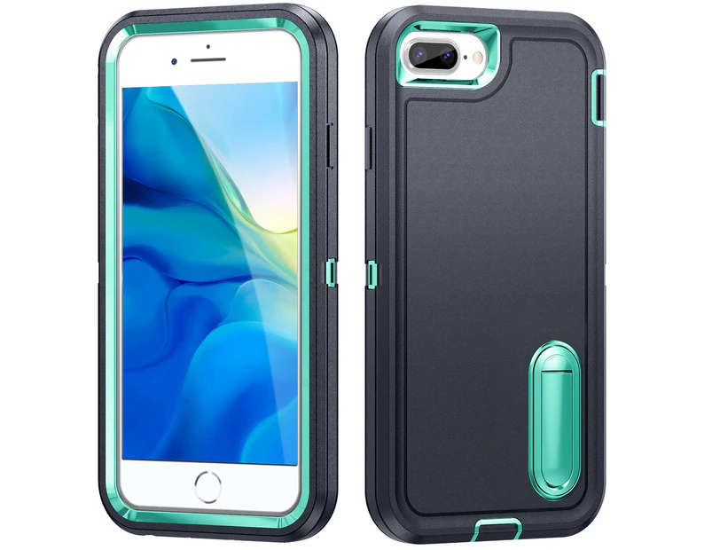 MCC Shockproof iPhone 7+ 8+ Case Cover Heavy Duty with Stand Apple Plus [Navy+Light Blue]