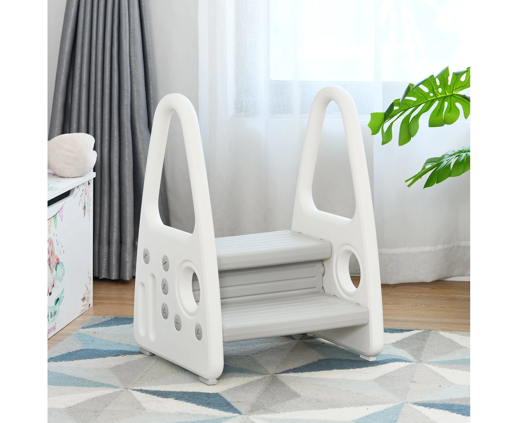 Giantex Kids Step Stool Toddler Step Learning Stool w/Safety Armrests & Non-Slip Steps Tower for Toilet Potty Training White