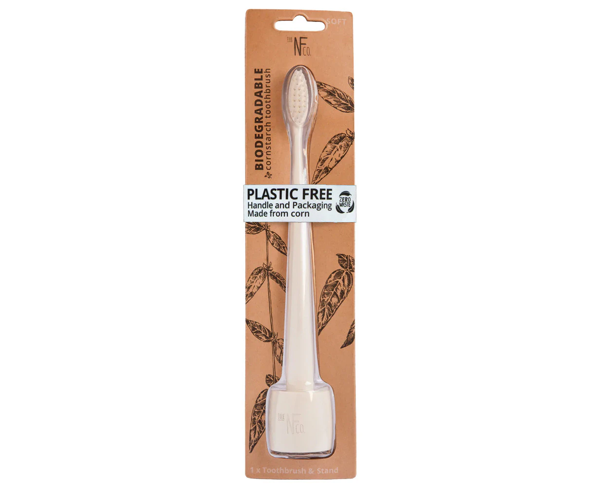 NFco Bio Soft-Bristles Toothbrush w/ Stand Oral Teeth Hygiene Care Ivory Desert