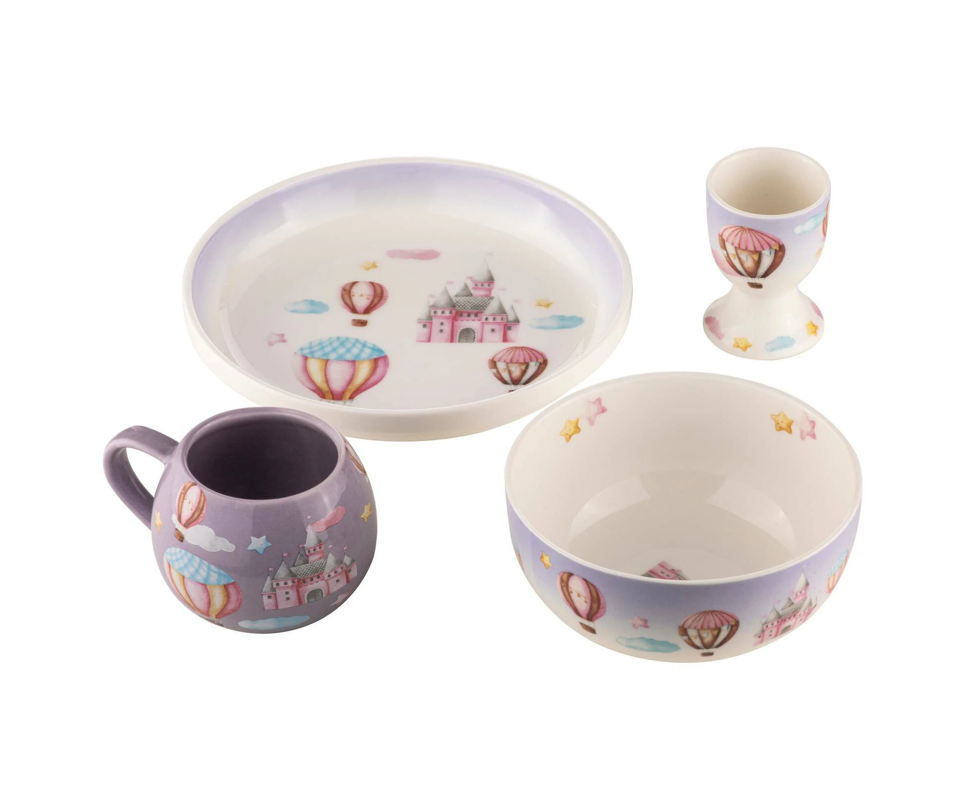 4pc Ashdene Up In The Sky Kids Ceramic 200ml Drink Mug Egg Cup/Bowl/Plate Set