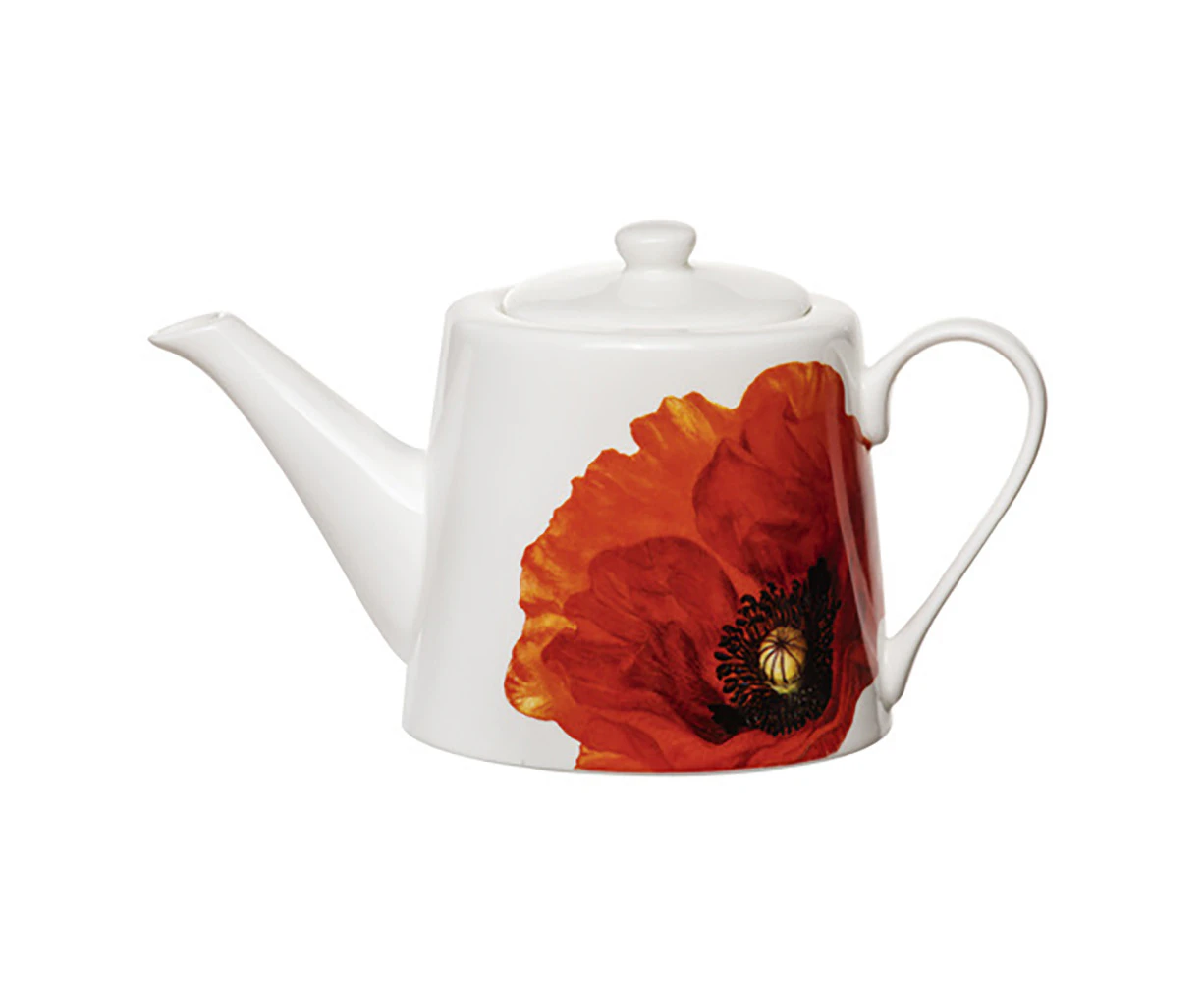 Ashdene Red Poppies Fine Bone 900ml Teapot Kettle Hot Tea Drink Maker w/ Infuser