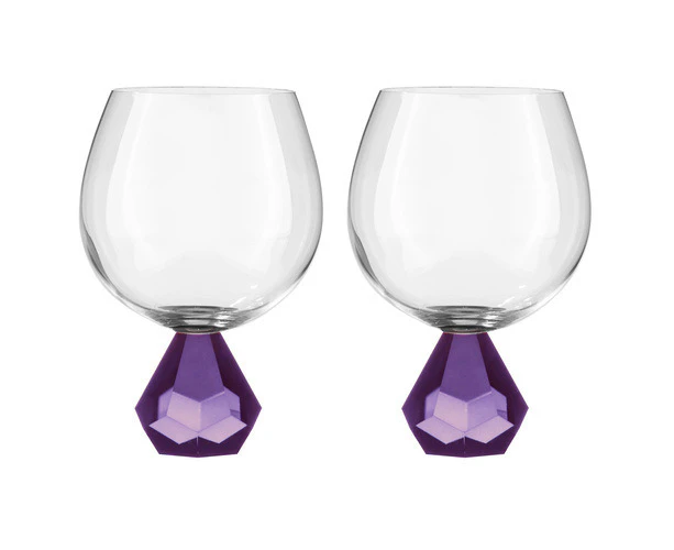 2PK Zhara Crystal 500ml Gin Glass Cup Round Cocktail Drink Glasses Set Amethyst