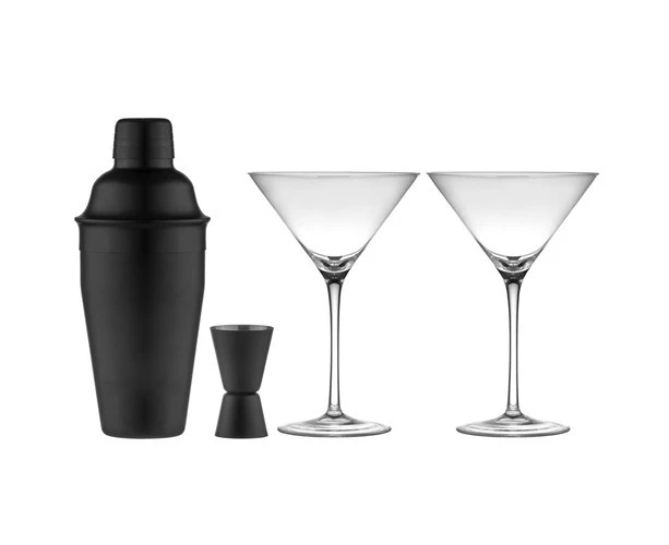 4pc Aurora 500ml Cocktail Shaker 15/30ml Jigger/Martini Glasses Set Matte Black