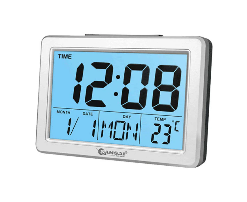 Sansai Large LCD Digital Display Clock with Time Date Alarm Snooze Temperature