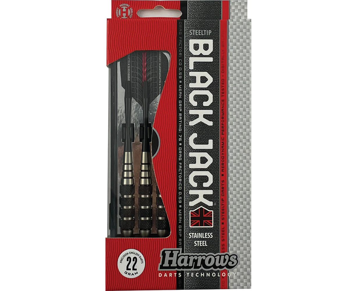 Harrows Black Jack Speedline Supergrip Flight Stainless 22g Steel Tip Darts