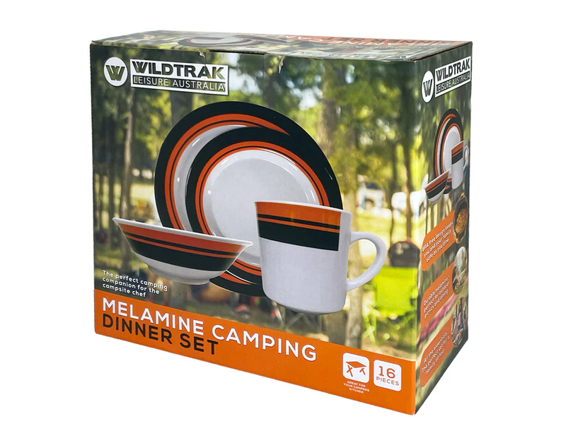 16pc Wildtrak Melamine Outdoor Picnic/Camping Food Plate/Bowl/Coffee Mug Set