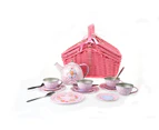 18pc Kaper Kidz Children's Floral Tin Tea/Teacup Set In Picnic Basket 3y+