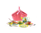 18pcs Kaper Kidz Tiger Themed Kids Pretend Play Tin Tea Set In Picnic Basket 3y+