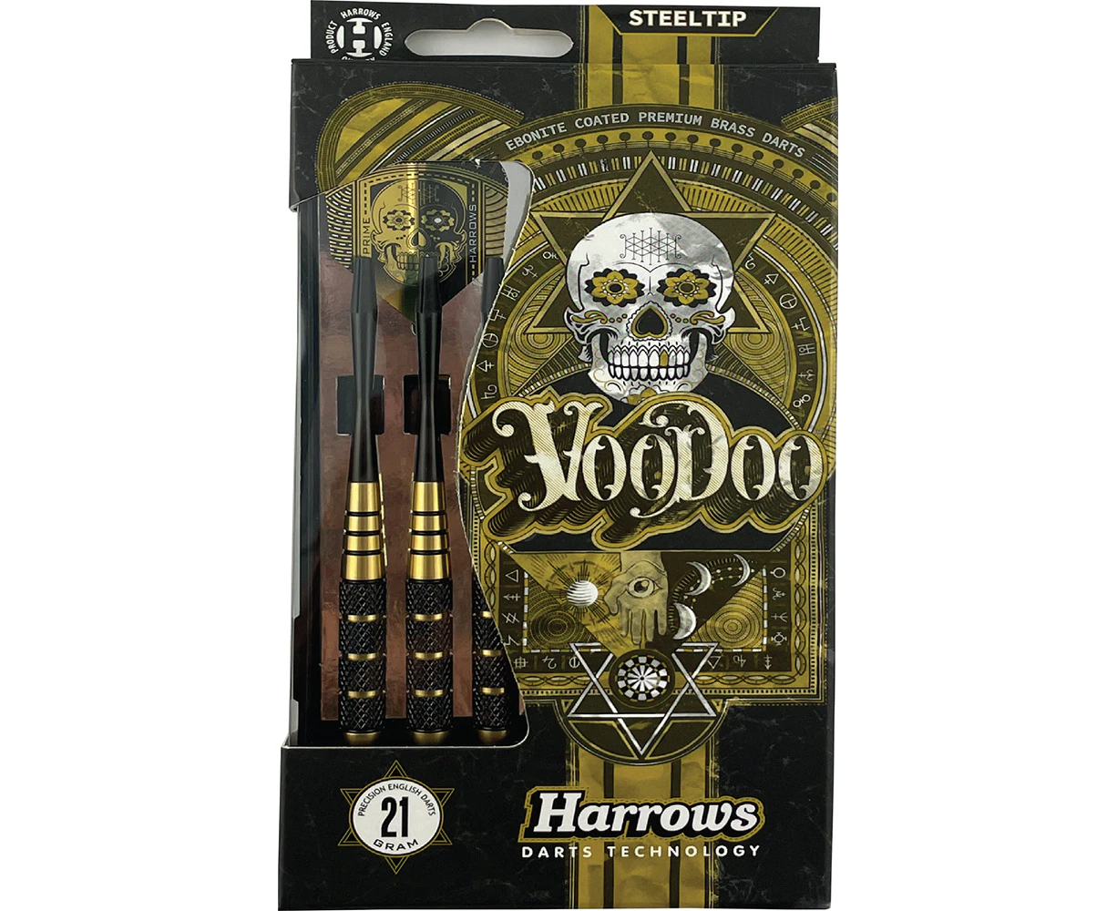 Harrows Voodoo Knurled Barrel/Marathon Gold Flights 21g Steel Tip Brass Darts