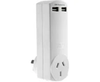 HPM World Travel Pack Adaptor w/ Twin USB Charger/3 International Plugs White
