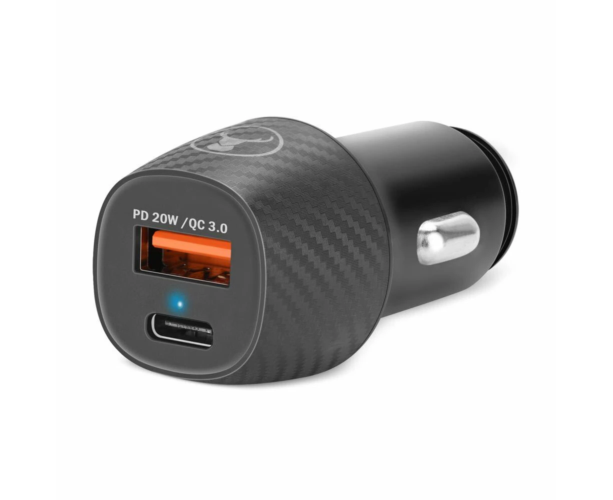 Bonelk Car Charger Carbon Series 20W PD/USB-C 18W/QC 3.0 USB-A 20W Adapter Black