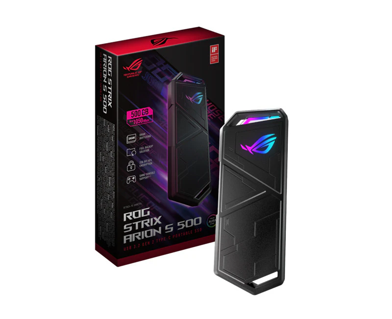 Asus Rog Strix Arion S500 500GB USB-C Portable External SSD w/ Aura Sync Black