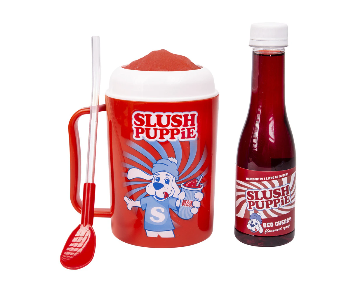 Slush Puppie Slushie Iced Cold Frozen Drink Making Cup & Red Cherry Syrup Set