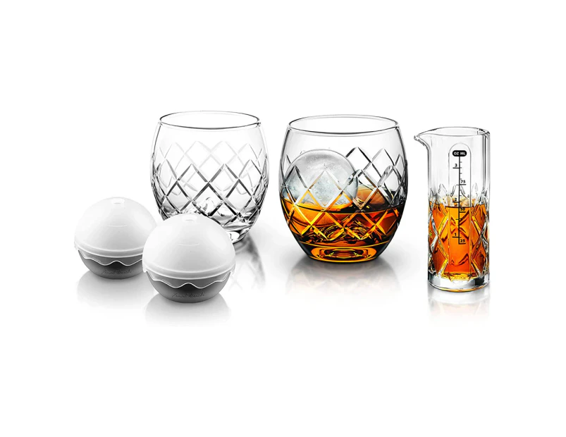 5pc Final Touch 100ml Hand-Etched On The Rock Whisky Glass w/ Ice Mould/Jigger