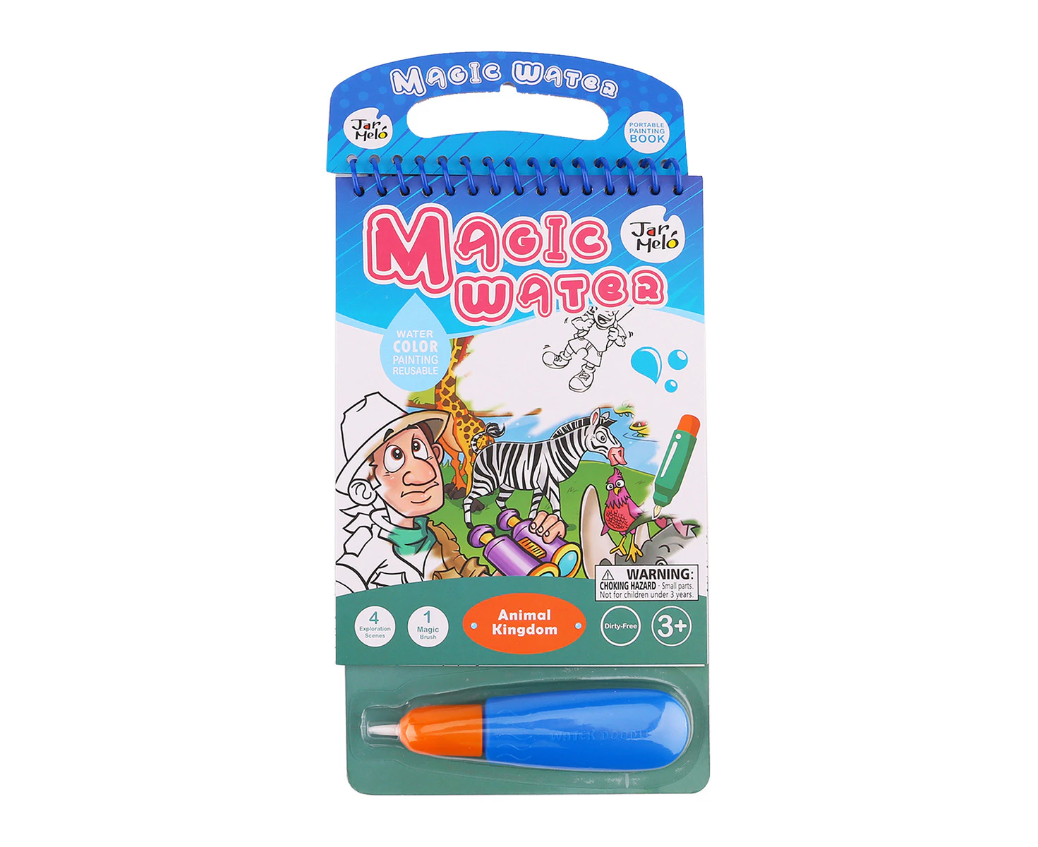 Jarmelo Magic Mess-Free On The Go Water Colouring Reusable Pad Animal Kingdom 3+