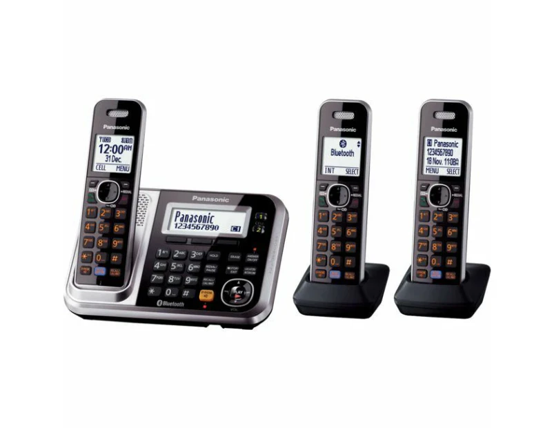 Panasonic Triple DECT Bluetooth Cordless Home Phone w/ Answering Machine Black