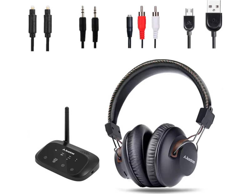 Avantree HT5009 Wireless TV Audio Bluetooth Headphones & 50m Transmitter Black
