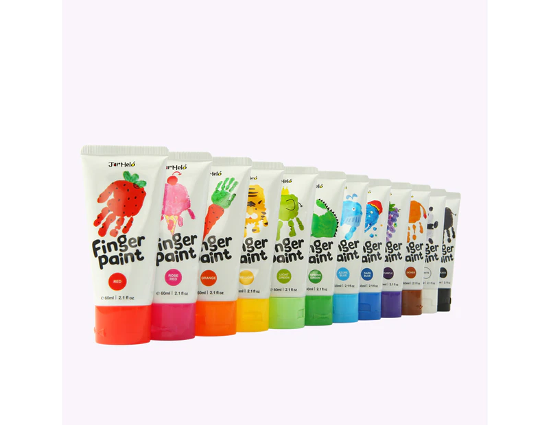 12pc Jarmelo Finger Paint For Kids Washable Safe Children Colouring Craft Kit 2+