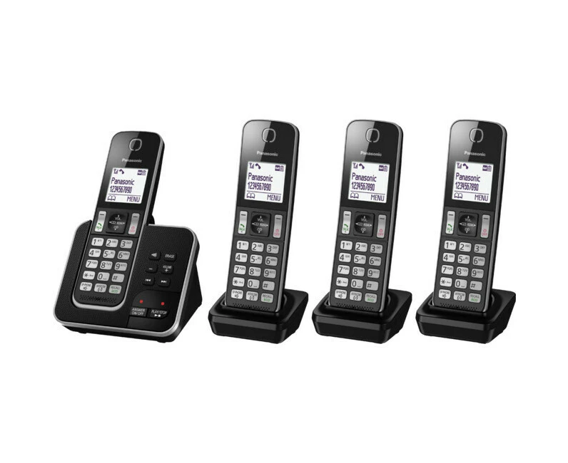 Panasonic Four Digital Handset Cordless Phone/Telephone w/ Answering Machine BLK