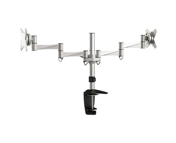 Brateck Dual 13"-27" Monitor Mount Elegant Aluminium w/ Arm/Desk Clamp Silver