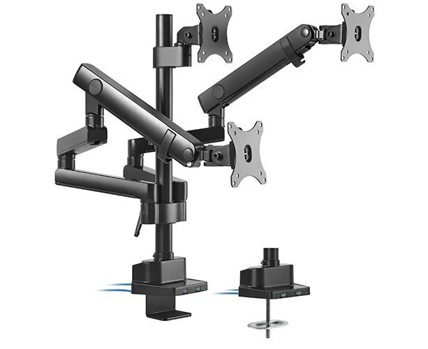 Brateck 141.6cm Triple 17"-27" Monitor Bracket Slim Pole Mechanical Spring Arm