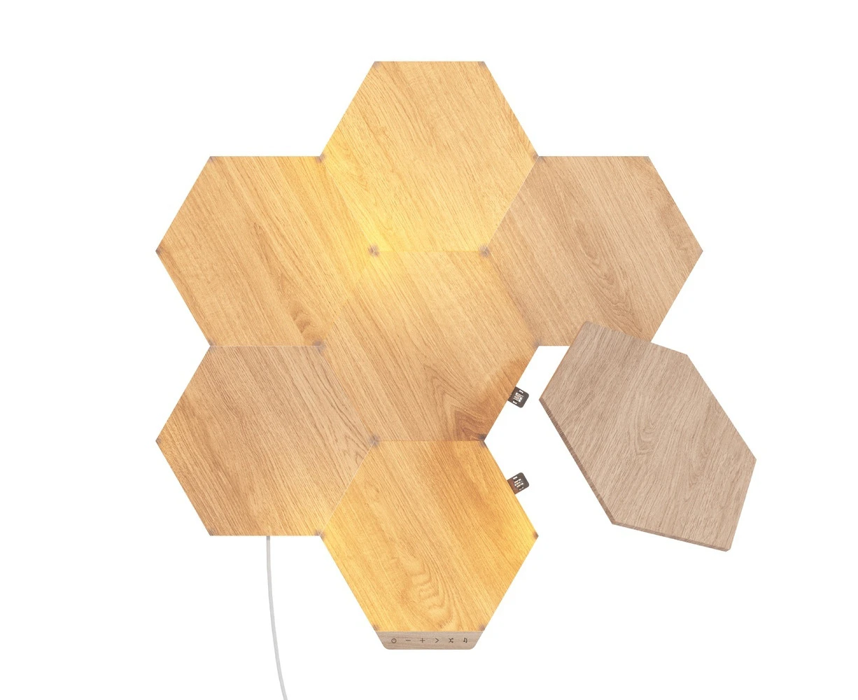 7PC Nanoleaf Elements Wood Look Starter Kit Hexagon Indoor Wall Light Panel