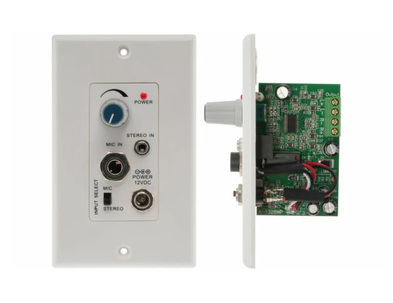 Pro2 Pro1328Wp Audio Power PA Amplifier Wall Plate 3.5mm Line/Mic Stereo Input