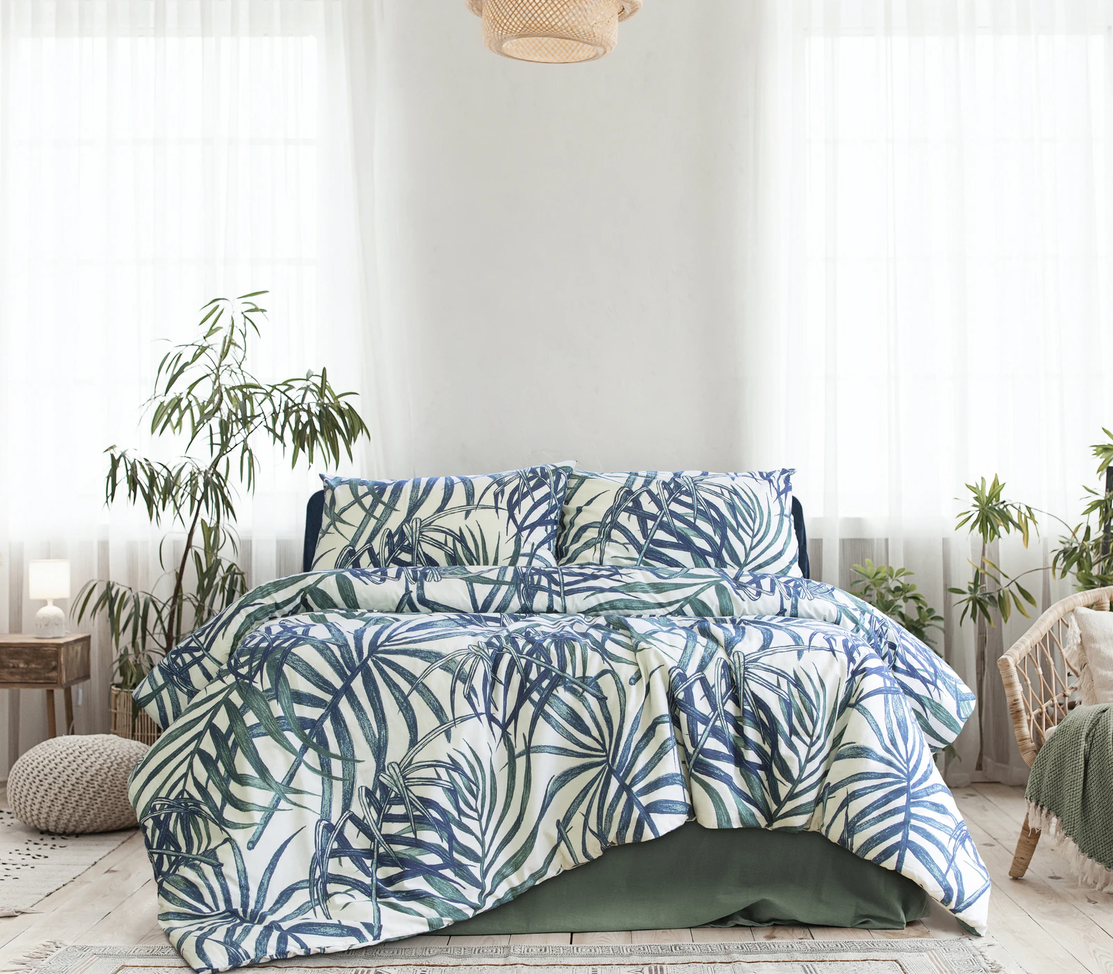 Ardor Boudoir Paradise Palms Queen Bed Quilt Cover Set w/ 2x Pillowcase Blue