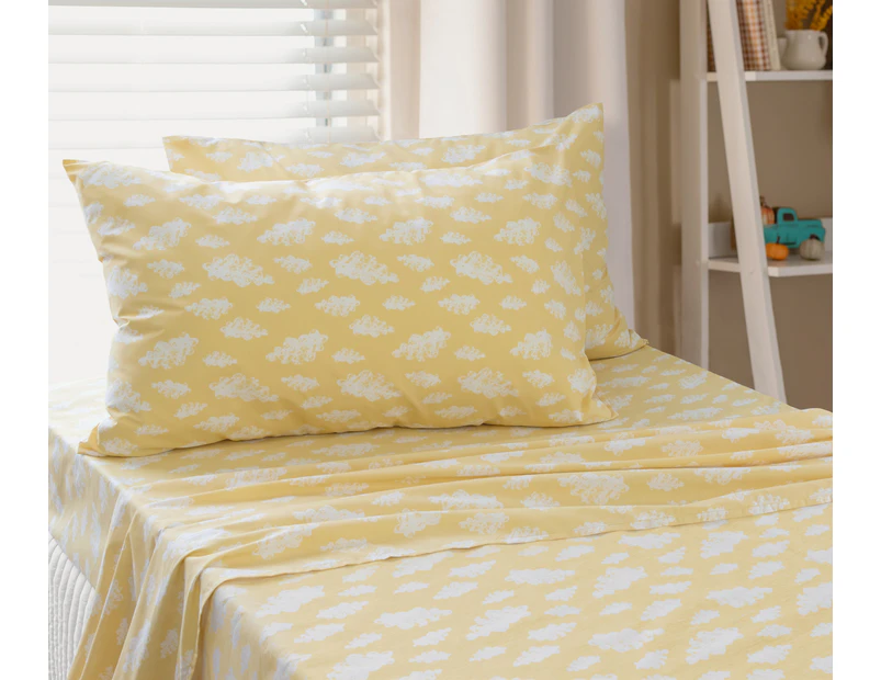 Jelly Bean Kids Clouds Double Bed Sheet Set Bedding Cover w/2x Pillowcase Yellow