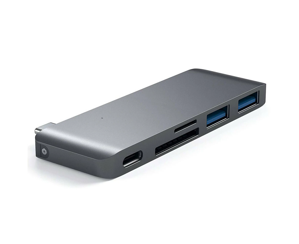 Satechi USB-C Male Pass Through Hub w/Micro/SD USB-C/USB-A Port/Slot Female Grey