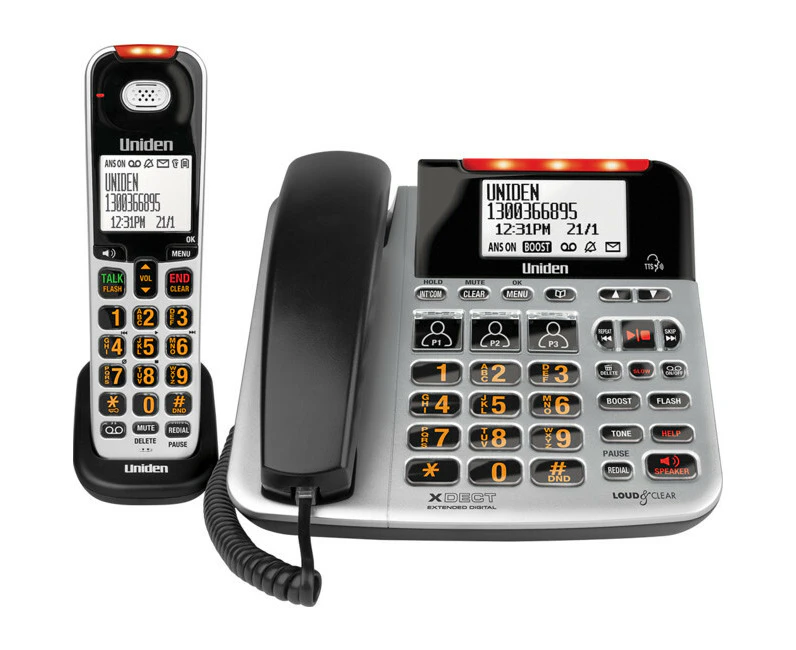 Uniden Corded & Cordless Phone for Visual & Hearing Impaired w/Handsfree Speaker