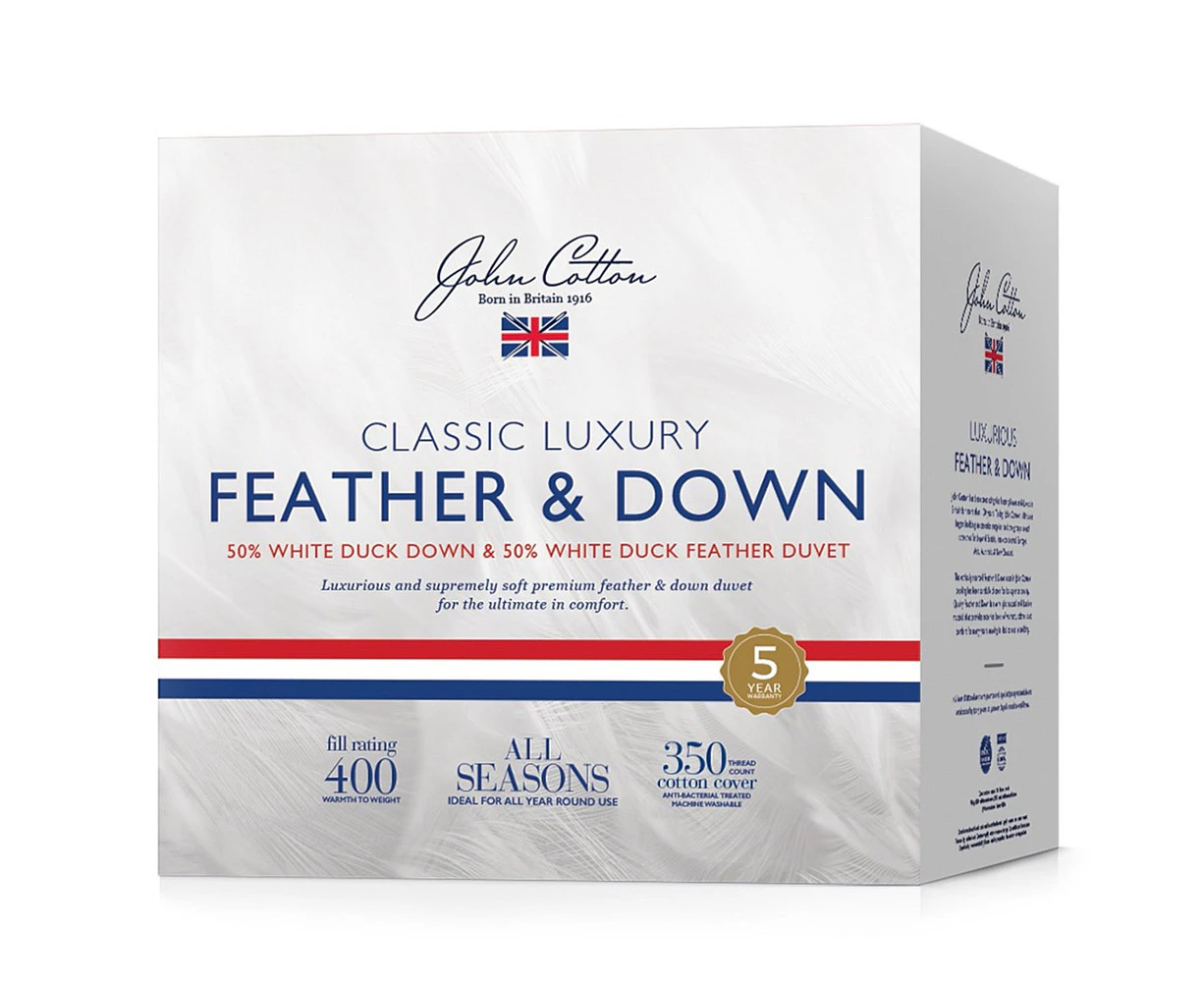 John Cotton 50/50 Duck Down 400 Fill Power King Bed Quilt Home Bedding White