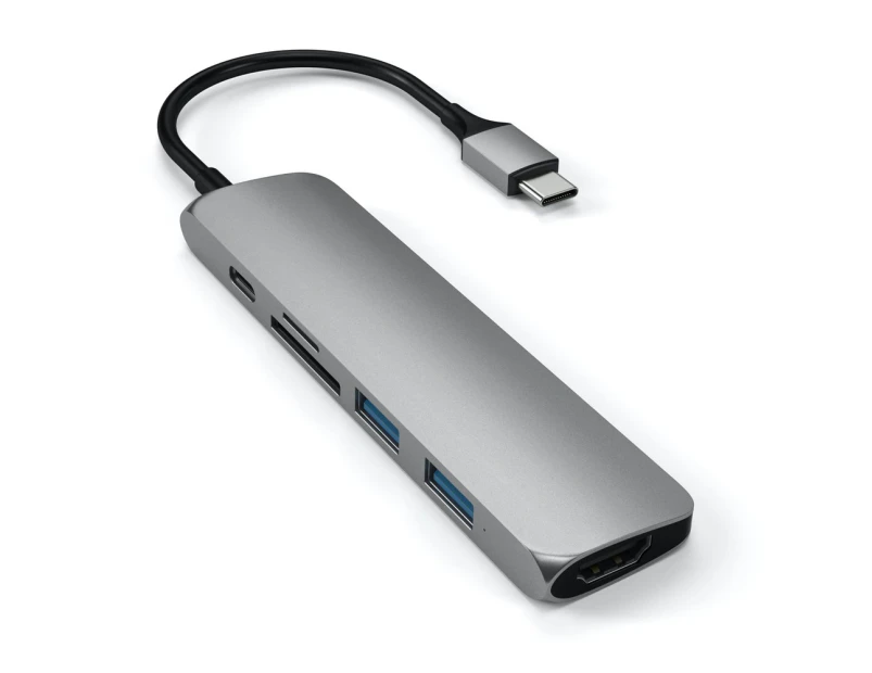 Satechi Slim USB-C MultiPort Adapter w/USB-C/HDMI/SD/Micro SD Slot/USB-A Hub GRY