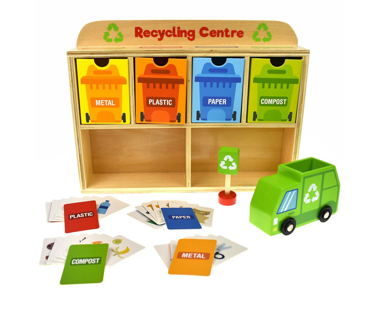 39pc Tooky Toy Wooden Recycling Centre 3y+ Kids/Toddler Educational Game Play