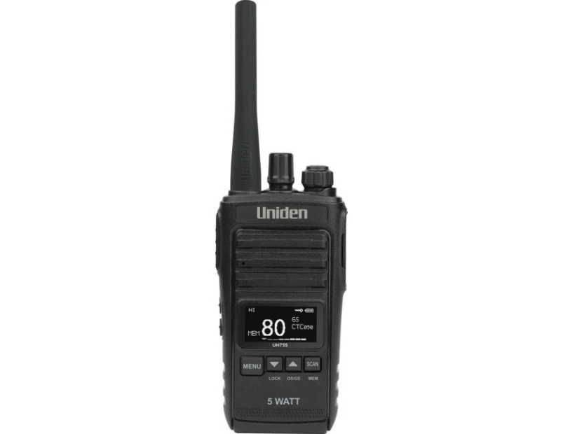 Uniden UH755 5W 80CH UHF CB Splashproof Handheld Radio w/ Backlit LCD Display BK