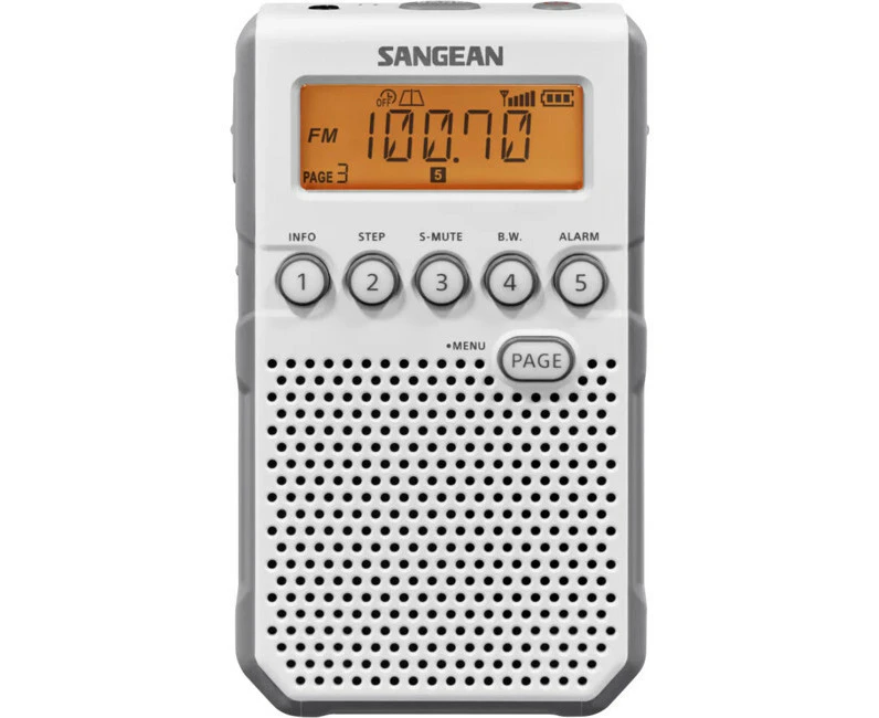 Sangean FM/AM Pocket Sized Portable Radio Hand-Held Receiver White Music/Audio