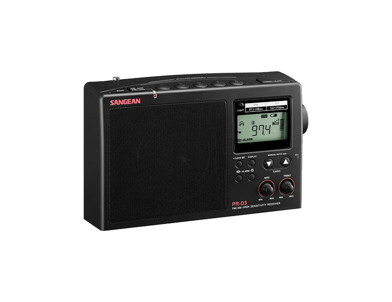 Sangean Portable 28cm Long Range FM/AM Band LCD Radio w/ Fringe Reception Black