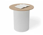 Mimi Round Side Table Natural Ash Tabletop White Base