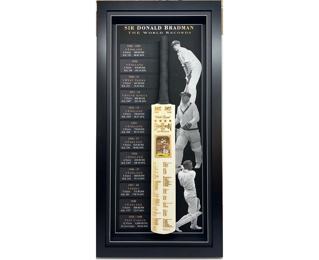 Cricket - Sir Donald Bradman 'The World Records' Hand Signed & Framed Cricket Bat