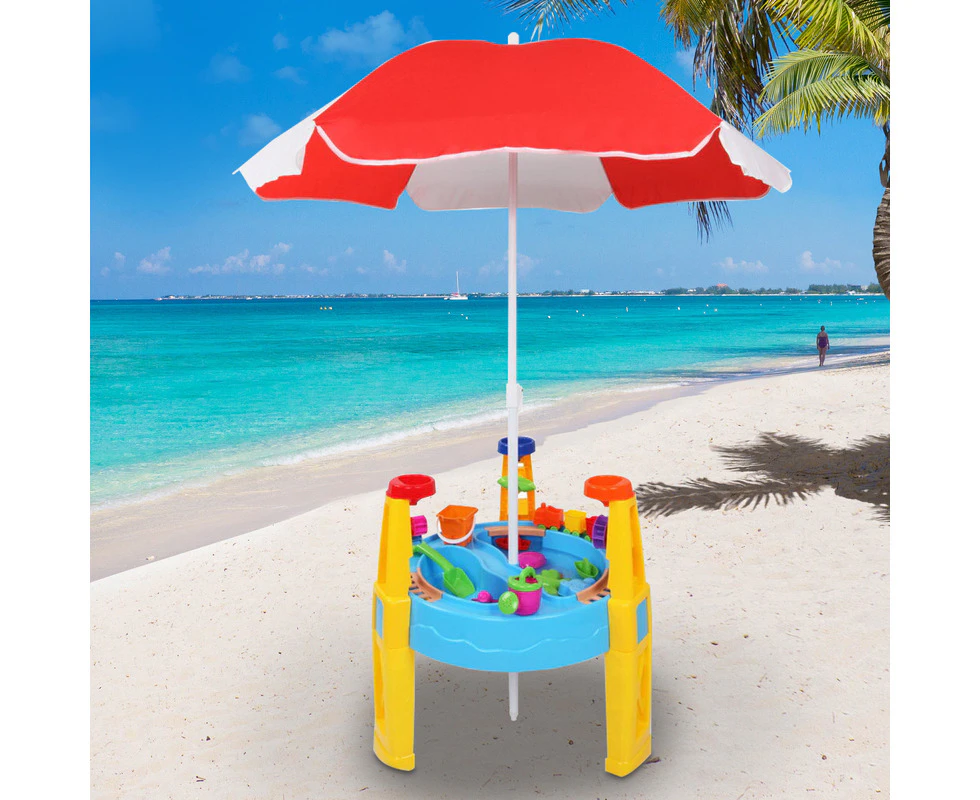 26 Piece Kids Toy Umbrella & Table Play Set Outdoor Water Sandpit Beach Toys