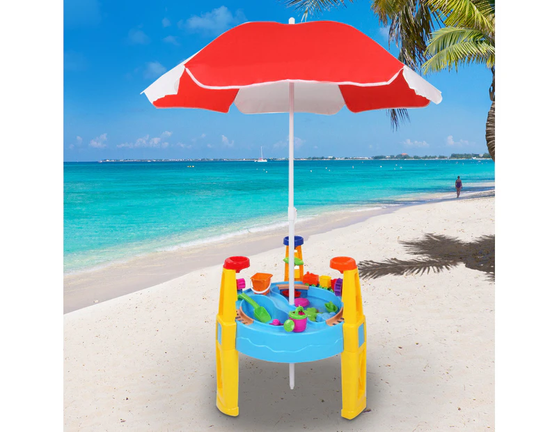 26 Piece Kids Toy Umbrella & Table Play Set Outdoor Water Sandpit Beach Toys