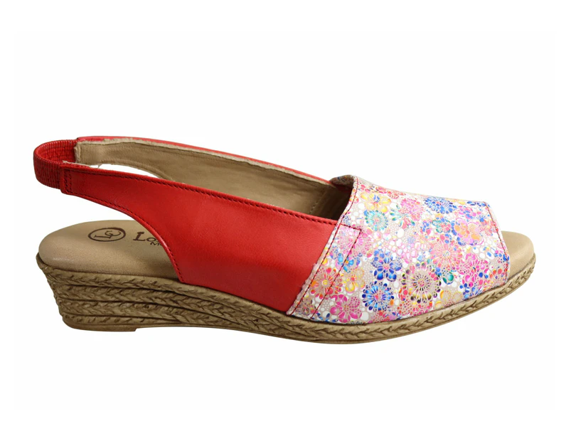 Lola Canales Loreta Womens Comfort Leather Wedge Sandals Made In Spain - Red Multi