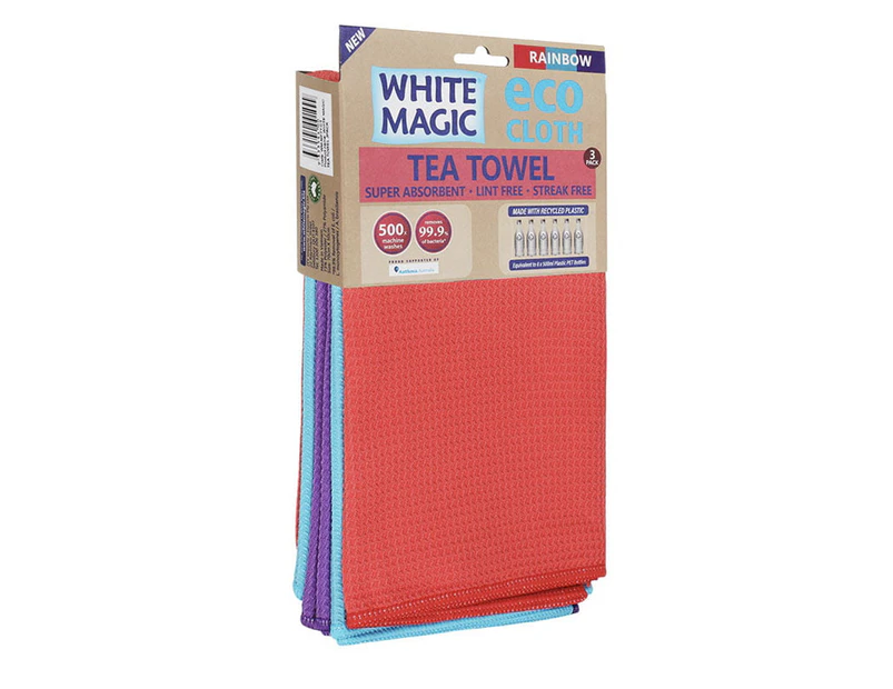 3pc White Magic Reusable 70x50cm Tea Towel Soft Absorbent Drying Cloth Rainbow