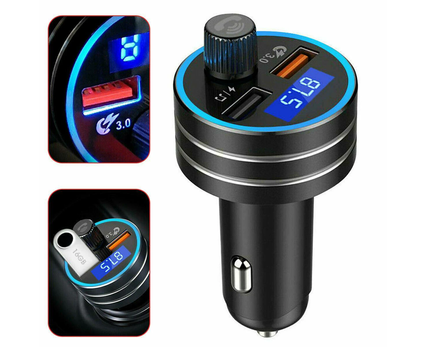 Wireless Car FM Transmitter Bluetooth Radio MP3 Music Player USB Dual Charger