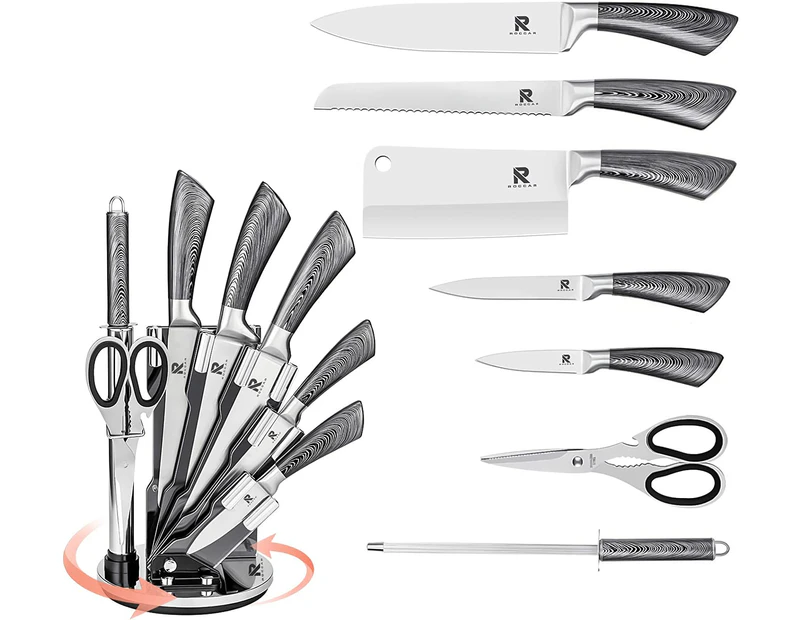 8 PCS Kitchen Knife Sets with Acrylic Stand, Chef Knife Set, Scissors and Knife Sharpener