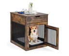 Costway Dog Crate Funiture Wood Pet Kennel Puppy House Nightstand w/Wired Wireless Charging Station Drawer