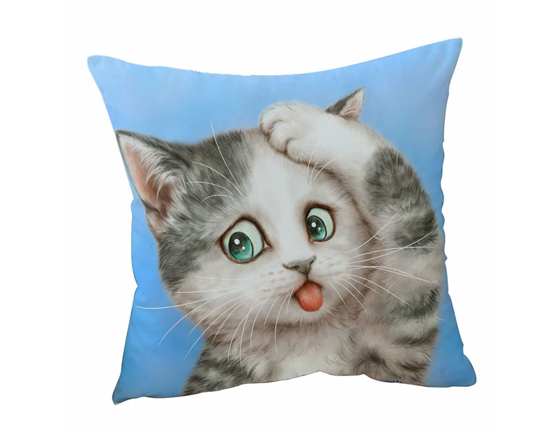 Cushion Cover 45cm x 45cm Double Sided Print Funny Cats Art Frustrated Grey Kitty