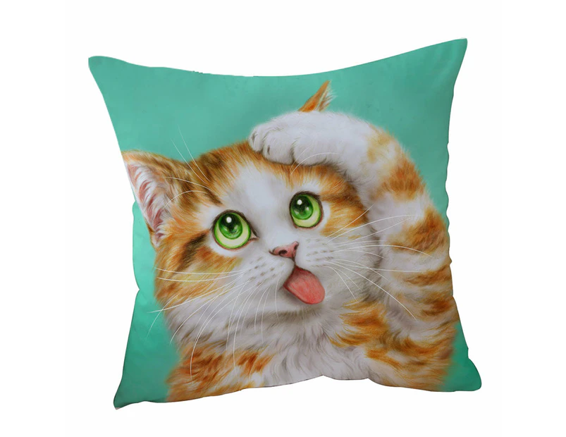 Cushion Cover 45cm x 45cm Double Sided Print Funny Cat Prints Goofy Face Cute Ginger Kitten