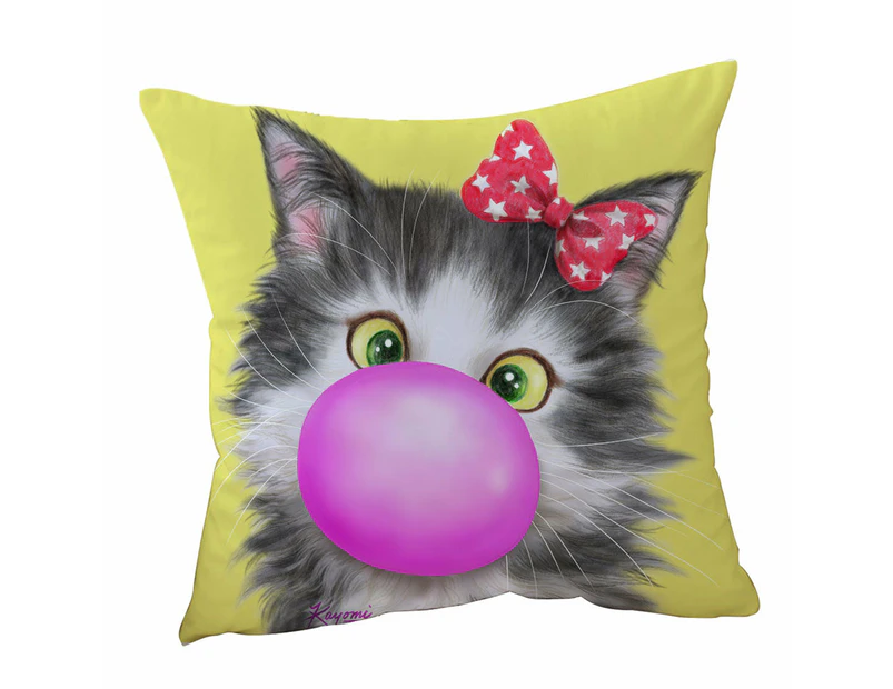 Cushion Cover 45cm x 45cm Double Sided Print Funny Cat Prints Bubble Gum Girl Kitten